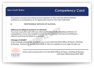 RSA NSW competency card back